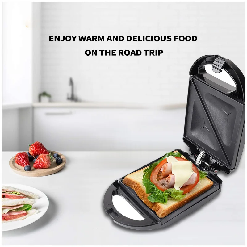 12 В постоянного тока, портативная мини-сэндвич-машина, мини-тостер, жаропрочная машина для сыра с антипригарной кухонной тарелкой
