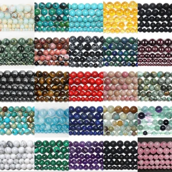 4mm/6mm/8mm/10mm Round Lava Amazon Turquoise Amethyst Tiger Eye Stone Natural Gemstone Loose Beads for Jewelry Making