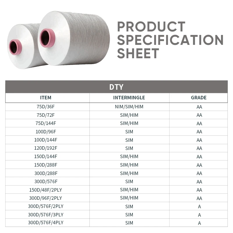 DTY 75D/144F SD RW SIM AA GRADE China Manufacturer 100% Polyester Textured Yarn Dty