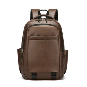Business and Leisure PU Leather Backpack Short Distance Travel Backpack College Student Computer Backpack Motorcycle Backpack