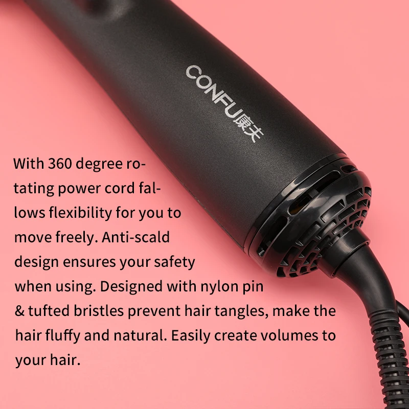 CONFU KF-3146 Electric Bristle Hair Brush with 3 Temperature Settings for All Hair Types-Household Use