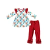 Giraffe Ice Cream Print Long Flutter Sleeve Top & Pants Set