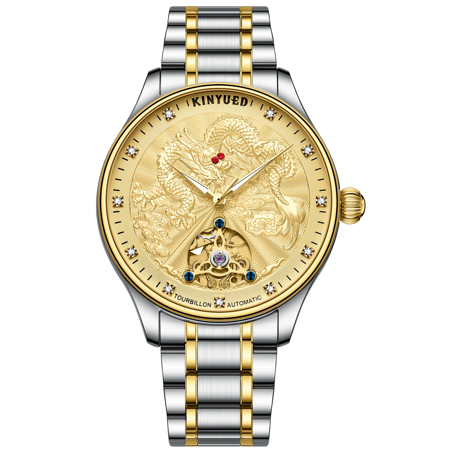KINYUED J114 Hot Sale Luxury Reloj Montre Man Watch Sport Mechanical Automatic Wrist Tourbillon Gold Dragon Watches