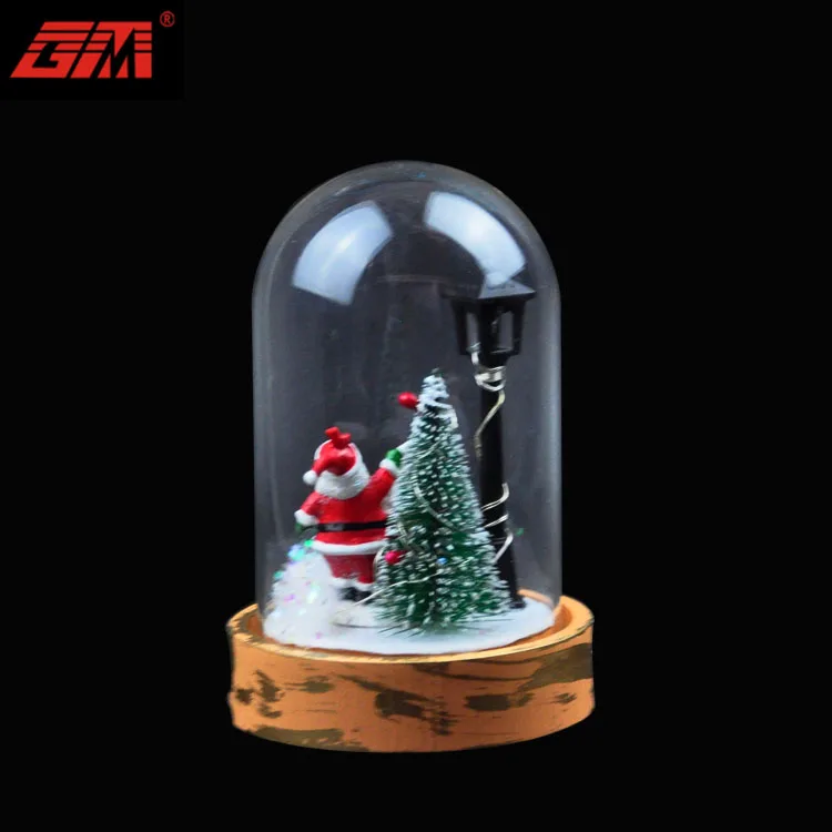 Wholesale Christmas decoration ornament glass display domes with led lights and base XMAS clear dome cloche decors