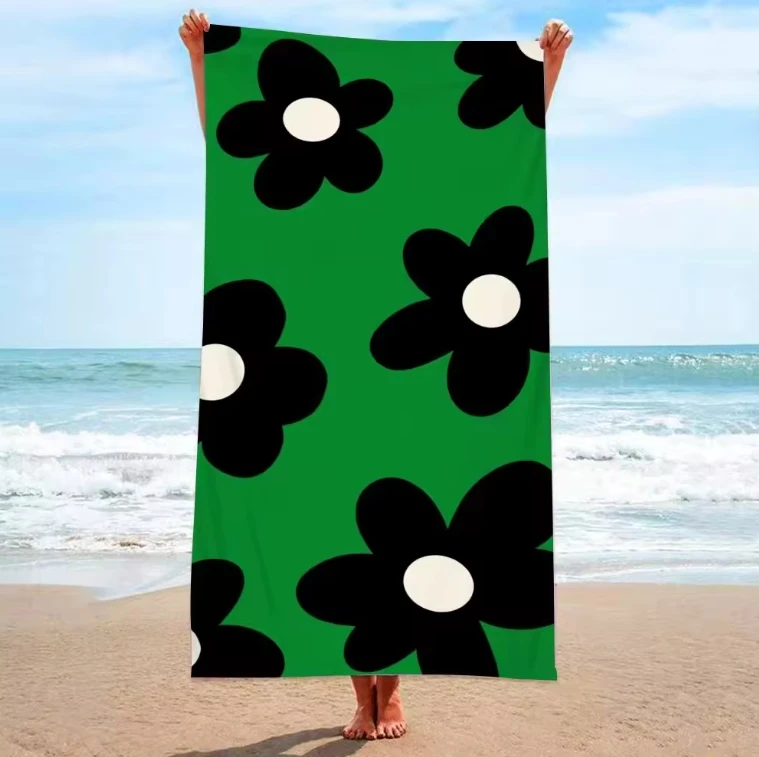 Wholesale 100*180cm Microfiber Beach Towels Customized Checkered Floral Pattern Fashionable Turkish Summer Compressed Travel Gym details