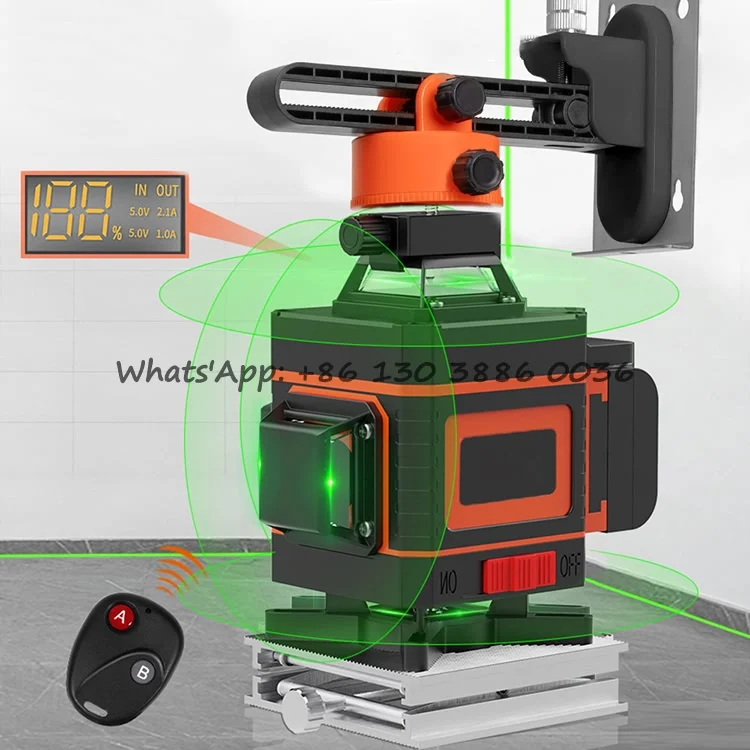Niveau laser 4D 16 lignes Nivellement automatique avec télécommande et 2 piles