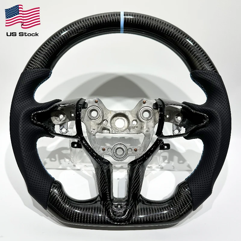 Carbon Fiber & Perforated Leather Steering Wheel for Hyundai Elantra N / i30N – Blue Accents
