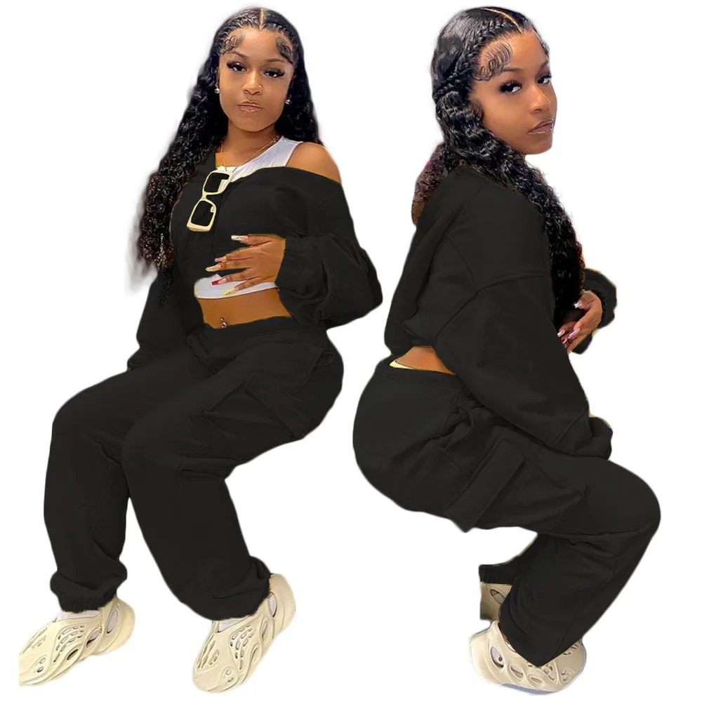 QC-DY6677 Горячая распродажа! Женская однотонная обувь, на каждый день, на молнии, личности спортивные штаны и толстовка, комплект