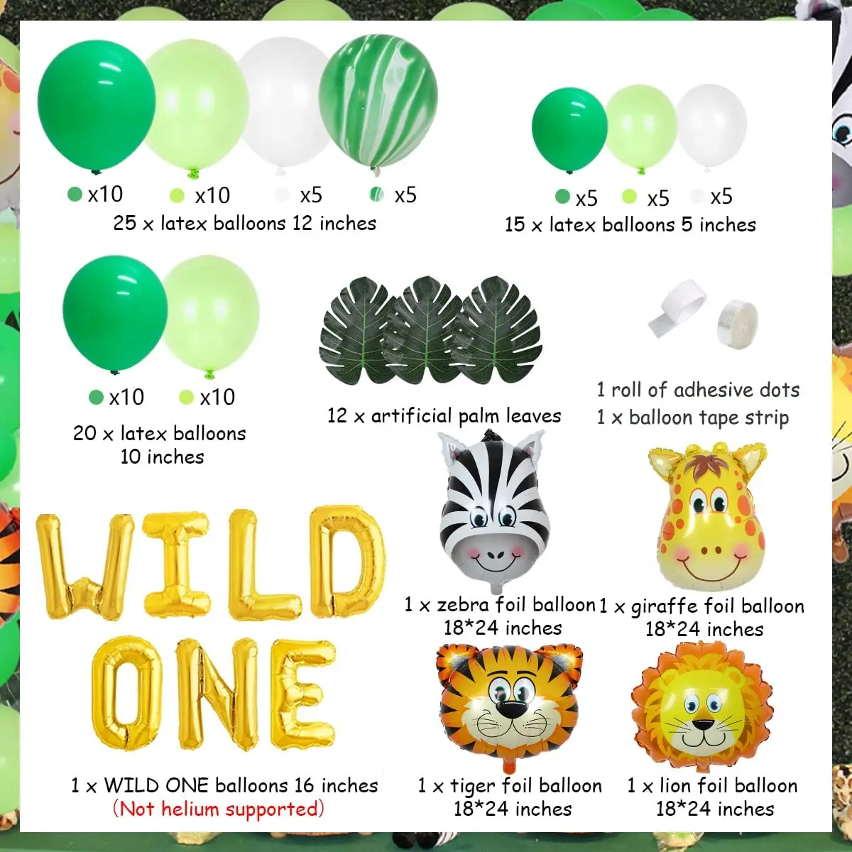 Jungle Birthday Decorations Boy Safari Animals Balloons Garland Arch ...