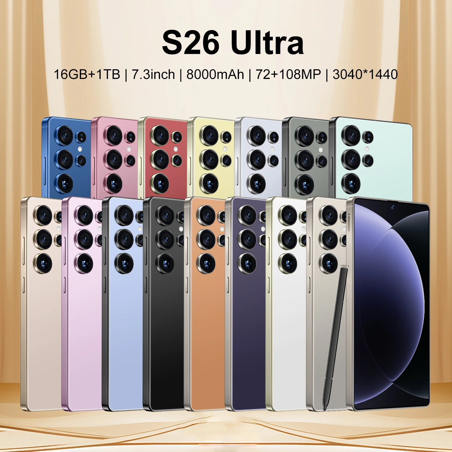 2025 New Original S26 Ultra 5G Smartphone 7.3 Inch HD 16GB+1TB Dual Card Unlocked Android 14.0 Deca Core Global Version Spanish