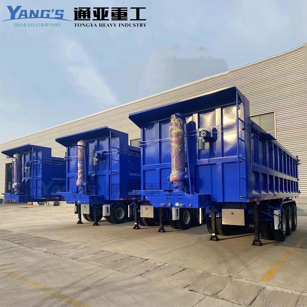 Tongya 3 Axles 4 Axles U Type Hydraulic Cylinder 50tons Rear Tipping Semi Truck Trailer 4 Axle 70t End Dump Trailer