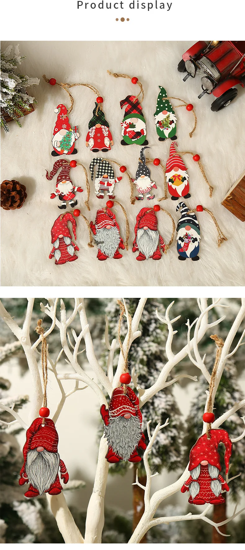 9pcs Navidad 2022 New Year 2023 Gift Christmas Tree Gnomes Wooden Pendants Ornaments Christmas Decorations for Home Noel Deco