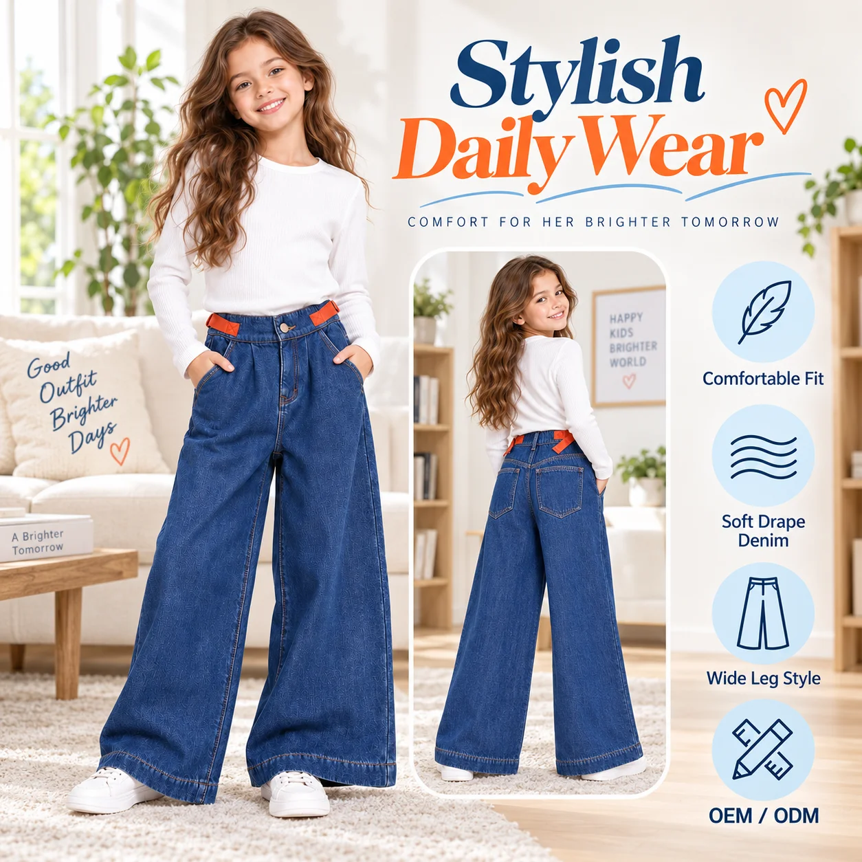 Wholesale High Quality Stretchy Girl's Jeans Casual Women's High Waist Jeans Versatile Dark Blue Straight-Leg Pants