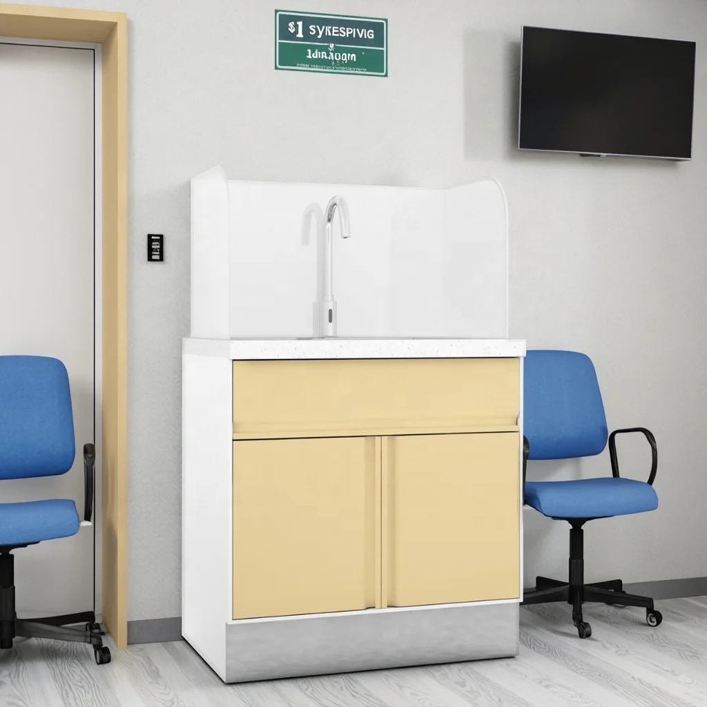 Modern Clinical Stainless Steel Handwash Station Cabinet 790mm Integrated Drainboard Splash Guard Hospital Use Eco-Friendly No 6
