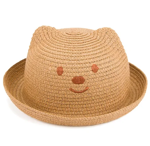Wholesale baby  sunshade straw hat fashion beach sun hat for kids cartoon bear Sombrero panama straw panama hat