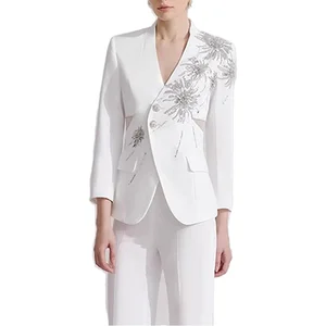 Customize V-neck Single Breasted Solid Woven Heavy-duty Design with Diamond Decoration Suit Jacket Blazer Sehe Fashionbisou