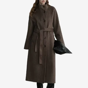 Single Breasted Stand up Collar Double-sided Coat for Women Autumn and Winter Casual Straight Tube Long Woolen Overcoat Jacket