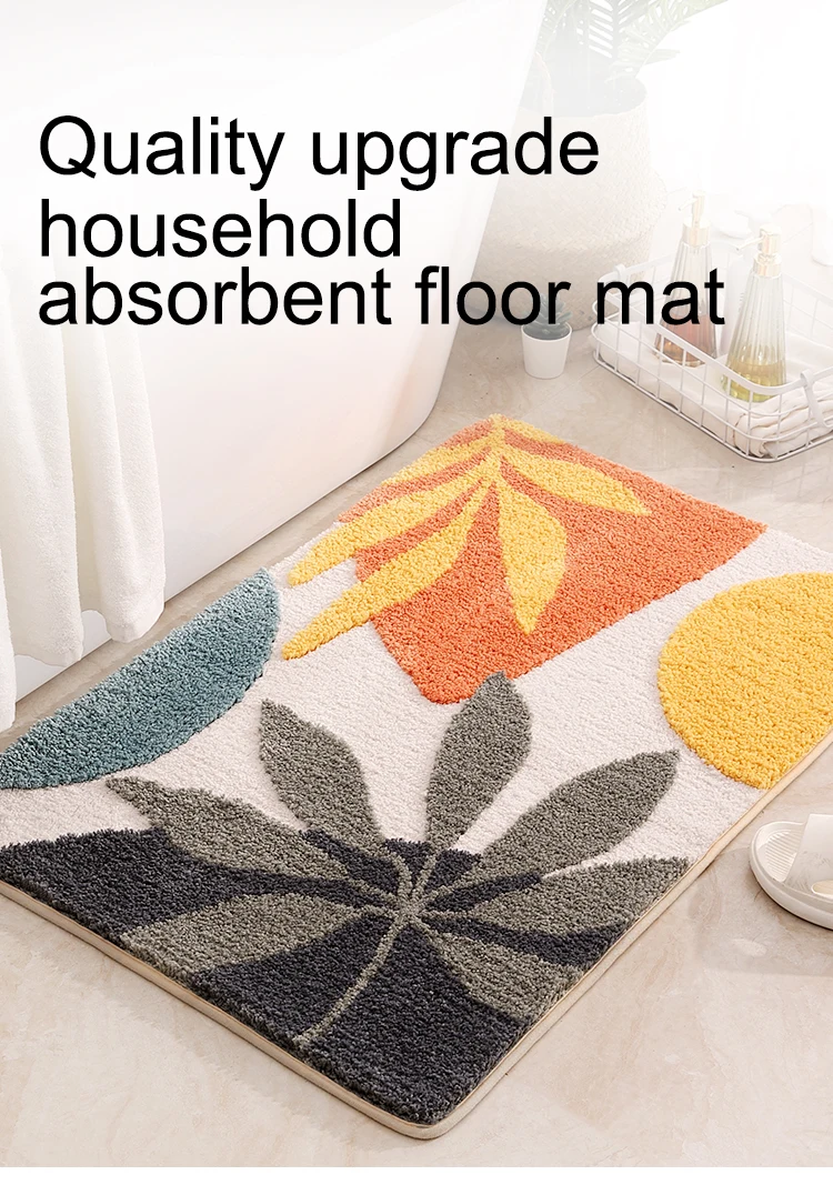 TPR Microfiber Absorbent Non Slip Bathroom Mat Bedroom Living Room Carpet multi color rug green plant bath mat factory