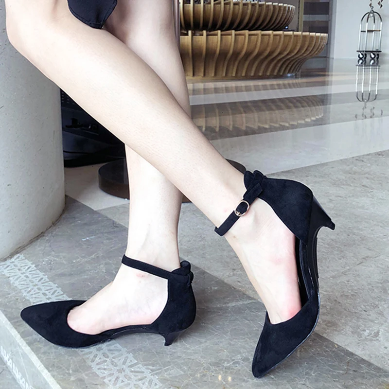 BABALA High-End Customversatile Foldable Pointed Toe Heels Comfortable Classy Ankle Strap Thin Heels Bridal Shoes