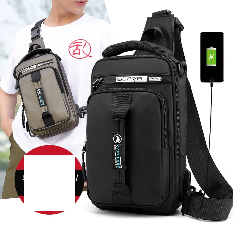 DAZZLESUN Waterproof Sling Bag For Men - Gray Nylon Chest Bag With USB Port For Hiking & Running - View #14