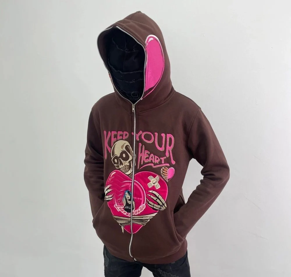 Custom Chenille Embroidery Men Hoodie Oversized Heavyweight Zipper French Terry Embroidered Cotton Print Full Face Zip Hoodie gallery 4