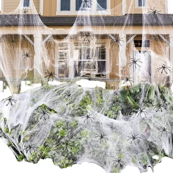 1400 Sqft Halloween Spider Webs Decorations 150 Extra Spiders Super Stretchy Cobwebs for Indoor & Outdoor Halloween Decor