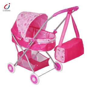 Chengji Kids Role Play Games Sun Shading Trolley Storage Basket Handbag Toys Set Baby Pram Toy Doll Stroller