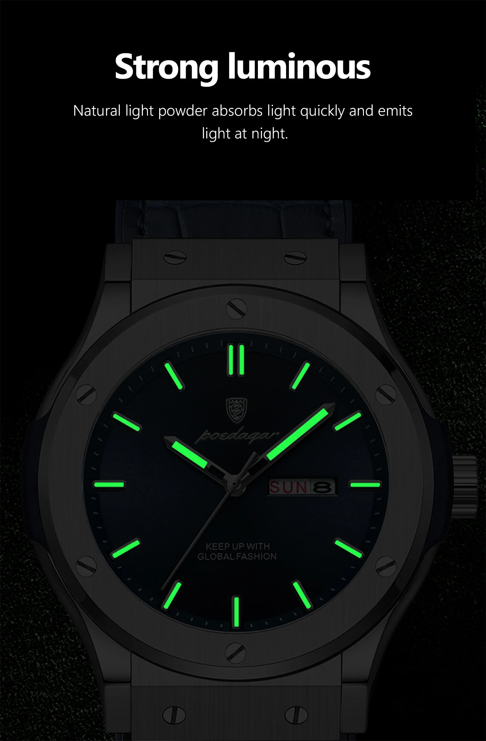 POEDAGAR 952 Luxury Quartz Watch 30M Deep Waterproof Luminous Hands Reloj Men's Wristwatch Business Leather Strap Men Watches