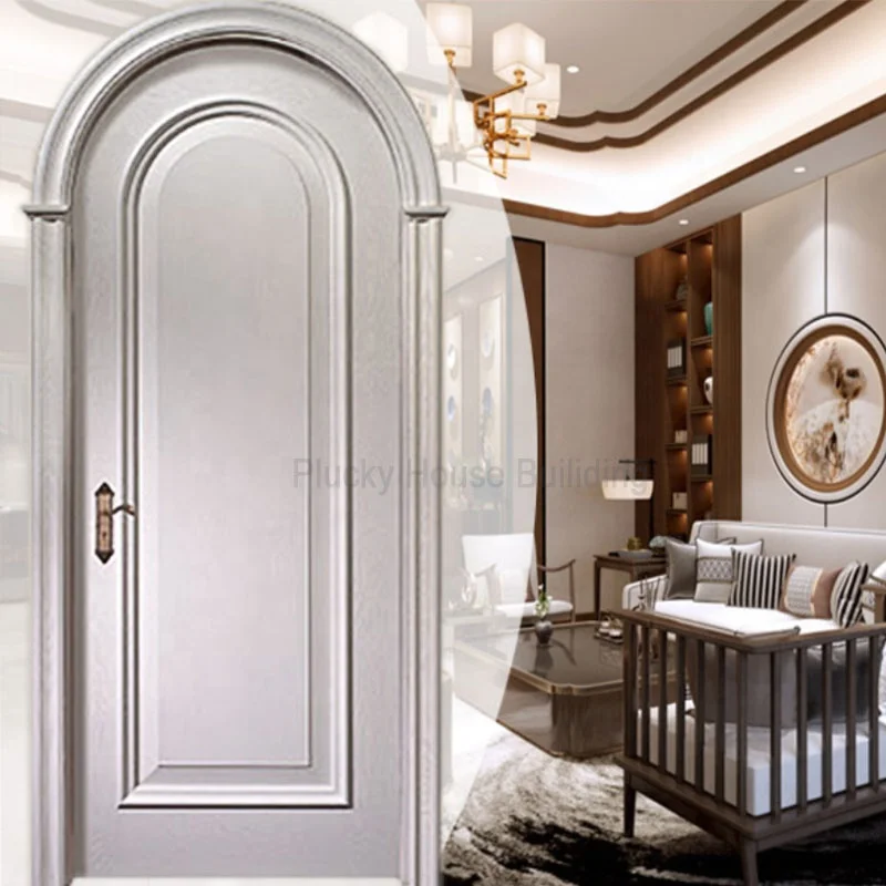 Foshan Manufacture Round Top Entry Solid Wooden Arch Wood Door