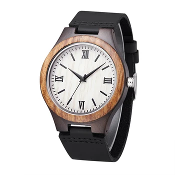 TJW Men's 100% Natural Ebony/Zebrawood Combination Wooden Watch with Quartz Movement Limited Edition Edition