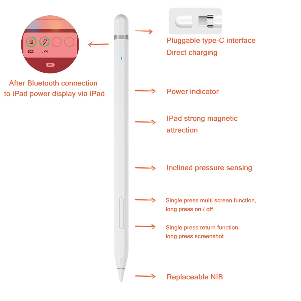 Tablet Stylus Pen with Palm Rejection Active Touch Screen Pen for Apple Pencil 2 iPad Pro Wholesale Stylus Pen