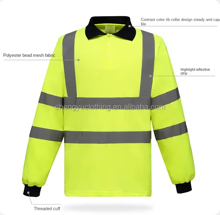 Hi Vis Polo Shirts Long Sleeve T-Shirts Workwear Safety Reflective Tape Construction Tshirts Custom 