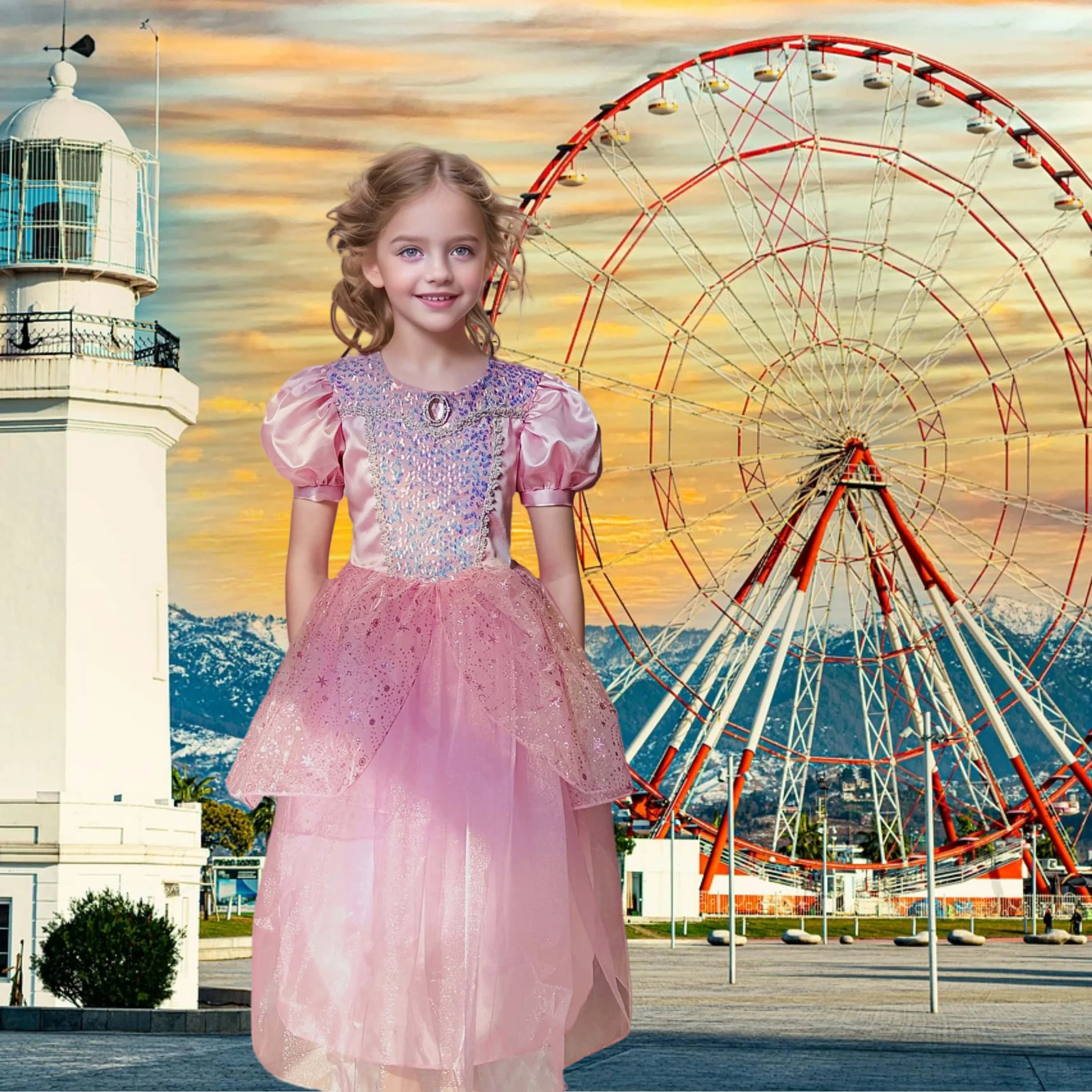 2025 New Pretty Pink Princess Dress Birthday Party Children Costume Elegant  Little Girls Fluffy Dresses