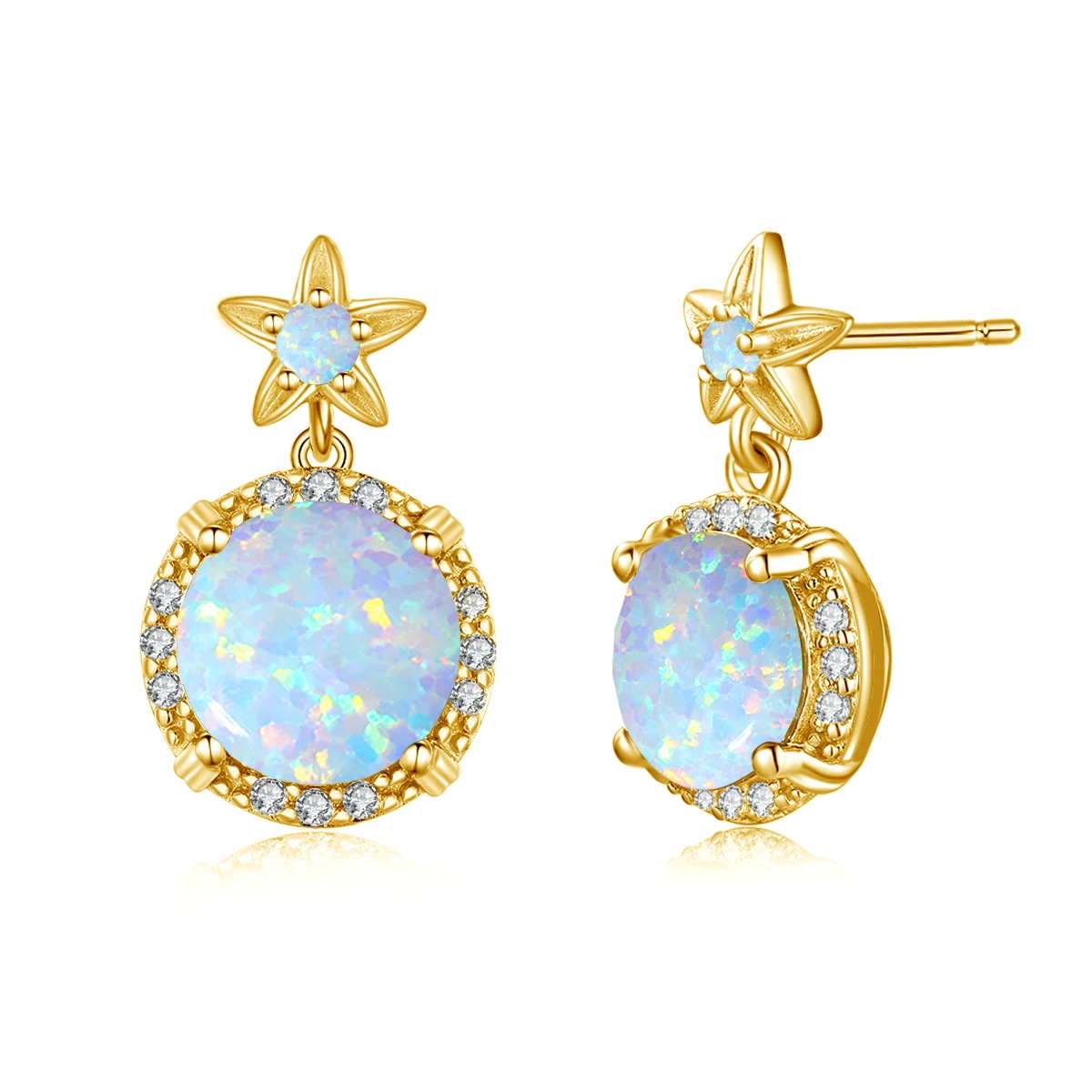 Factory Custom Trendy High Quality Real 925 Silver Jewelry Wholesale Women Birthstone Gemstone 18K Gold Opal Studs Earring