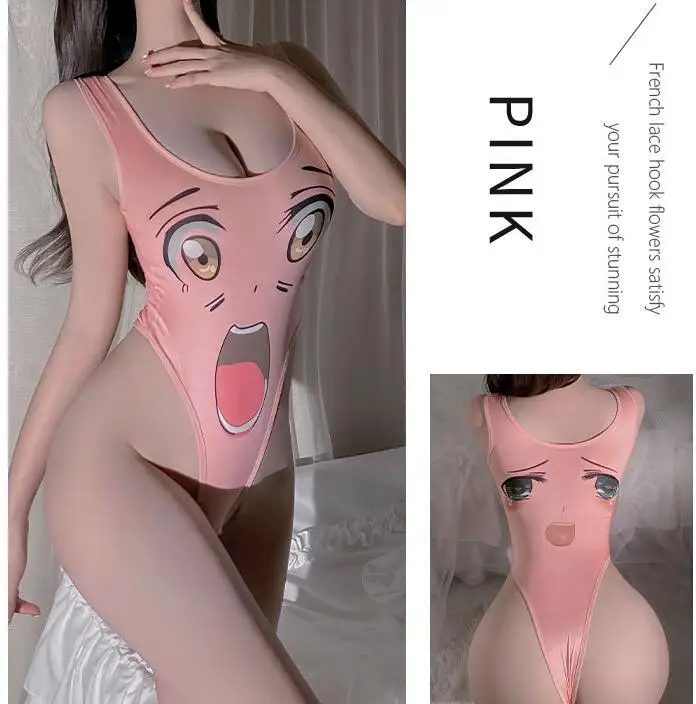 Factory Direct Deep V Girls Pretty Lingerie Bodysuits Valentins Sexy Lingerie Japanese Cartoon Print Sexy Lingeries for Ladies%