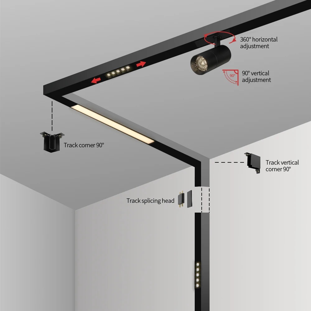 Aisilan Wifi APP Control Smart Rail Lighting System Dimmable Recess Flat 48v ultra Thin Magnetic Magnet Track Led Light