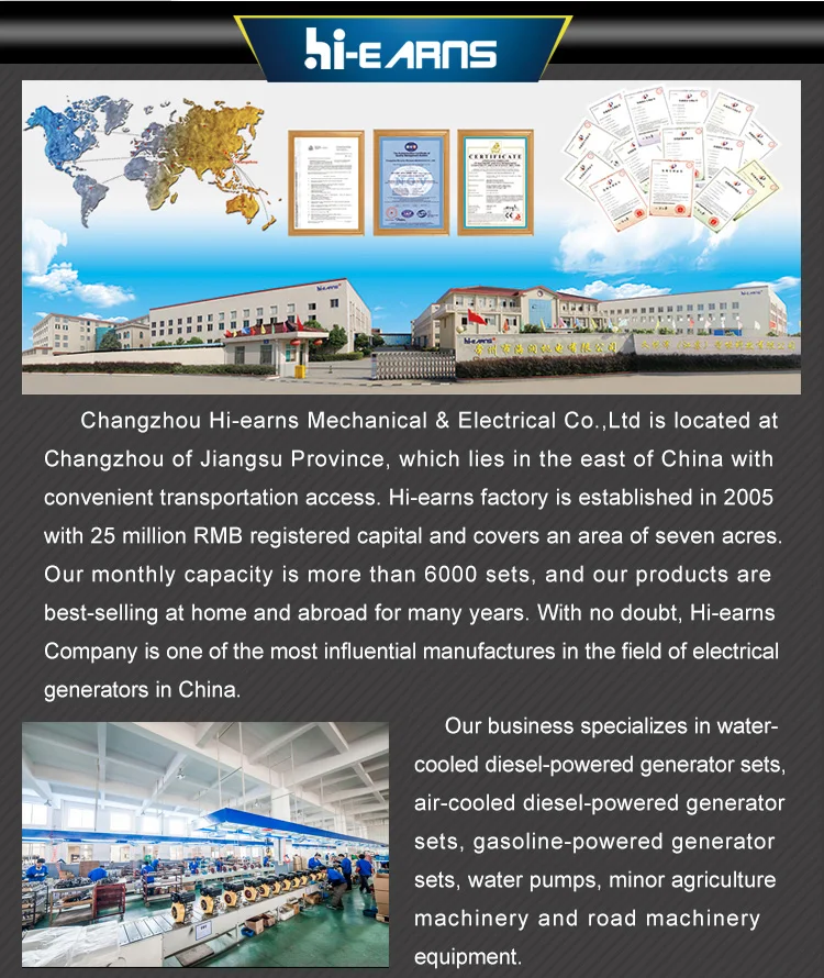 Hiearns  Water Cooled Silent diesel Generator, Six Cylinder Water-cooled diesel Engine Factory Power Supply