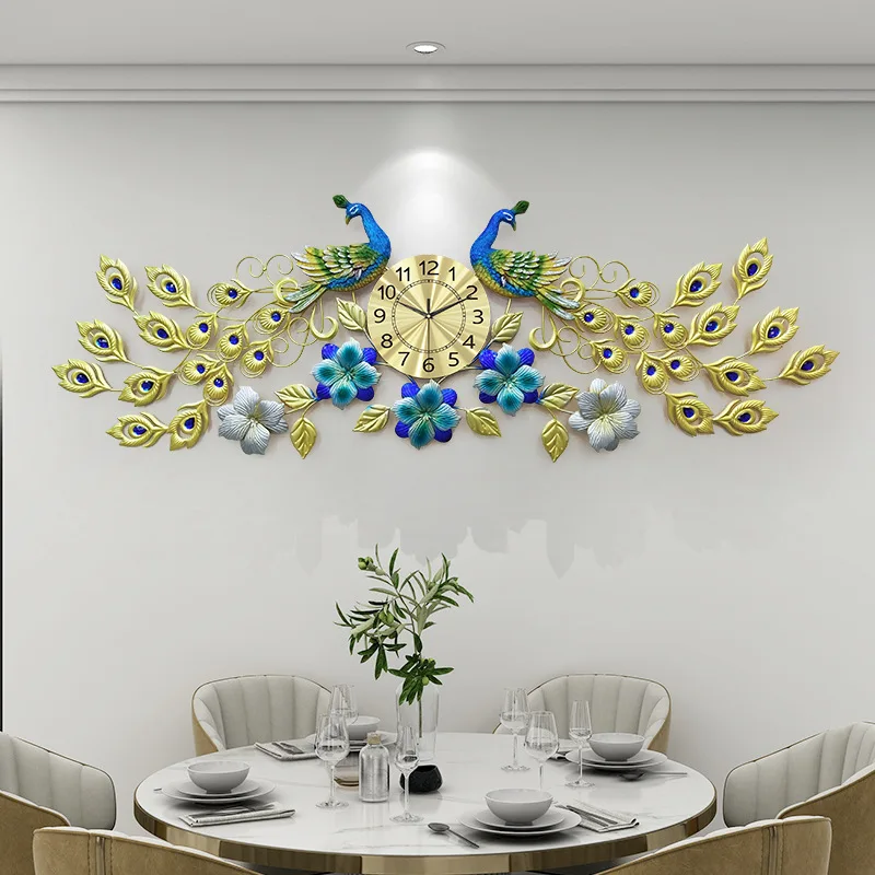 Металлические настенные часы в европейском стиле с бриллиантами и павлином креативные современные для гостиной 3d кварцевые