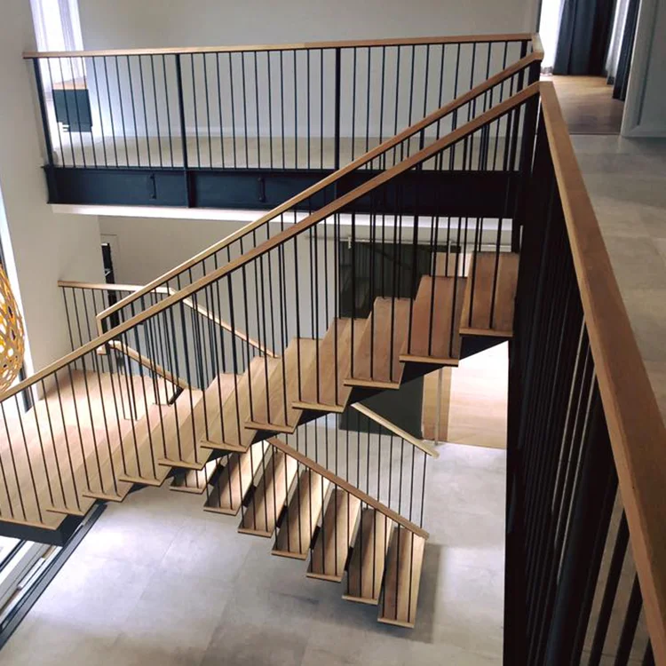 Open Wood Curved Staircase Design Glass Handrail Stainless Steel Railing Metal Contemporary Indoor Stairs