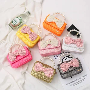 Pearl Design Princess Bag for Girl Wholesale Fashion Bow-knot Luxury Children Crossbody Bags New Styles Cute Female Kids Handbag