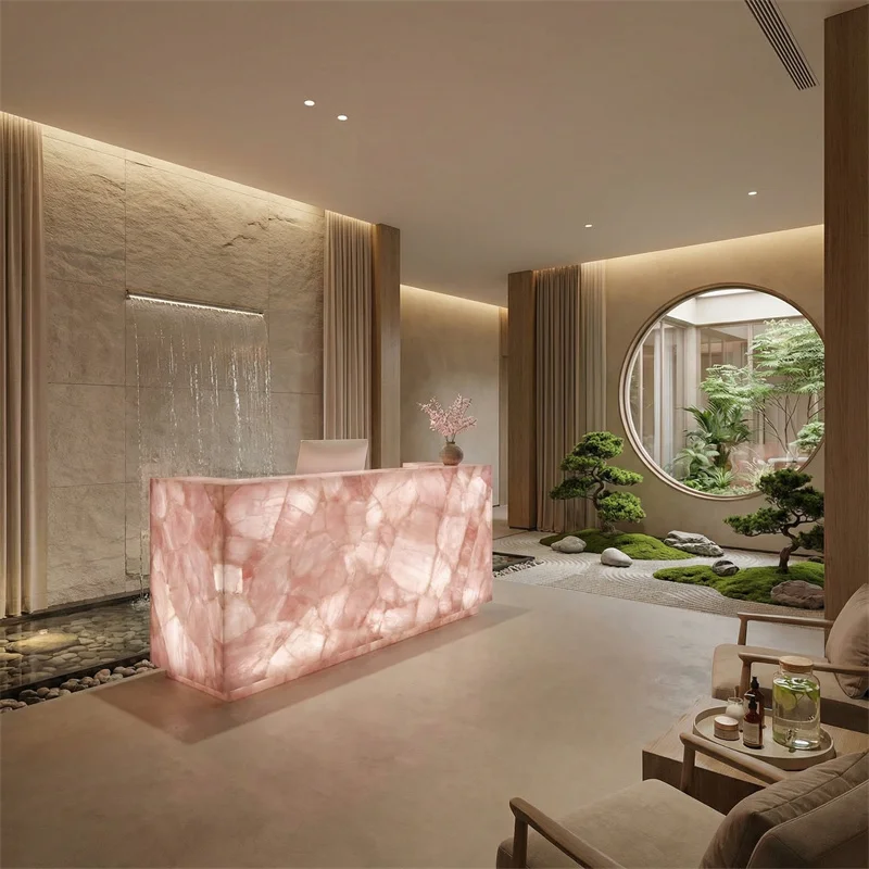 Custom Pink Crystal Quartz Polished Slabs for Kitchen Living Room Hotel Interior Wall and Floor Design