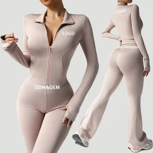 Solid-color Long-sleeved Zipper Sportswear Set High-waisted Slightly Flared Fitness Pants Quick-drying Nude Yoga Wear Set