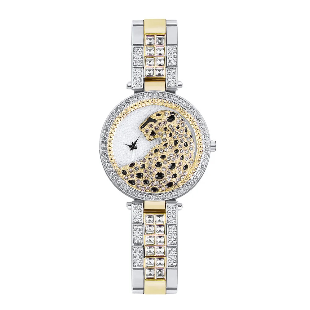 Silver & Gold Crystal Diamond Leopard BLING Watch - White Spots! Women main image 3