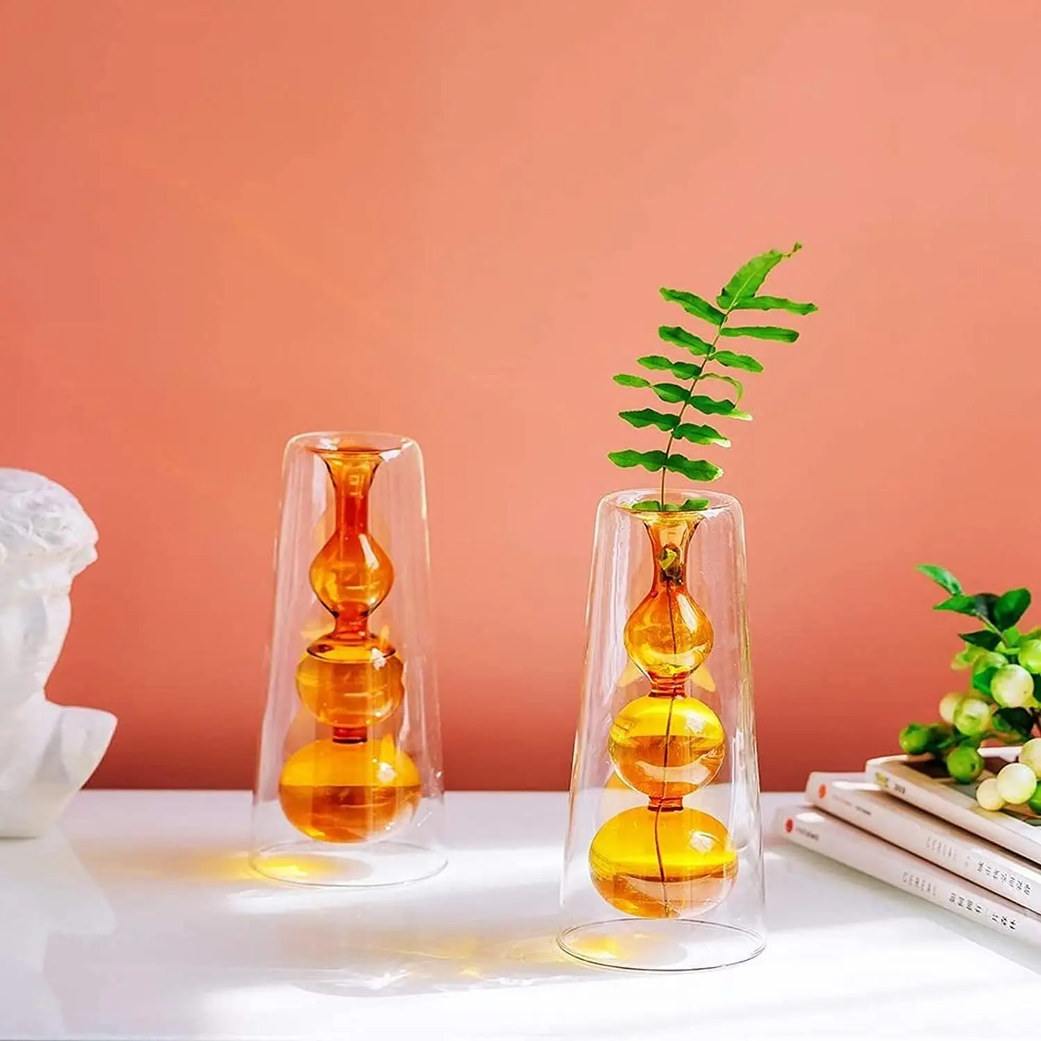 Modern Minimalist Colored Tabletop Glass Vase Creative Double Wall ...