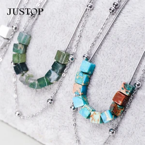 Holiday Fashion for Women Stainless Steel Choker Gold Plated Fish Tail Pendant Natural Stone Tourmaline Beaded Necklace Jewelry