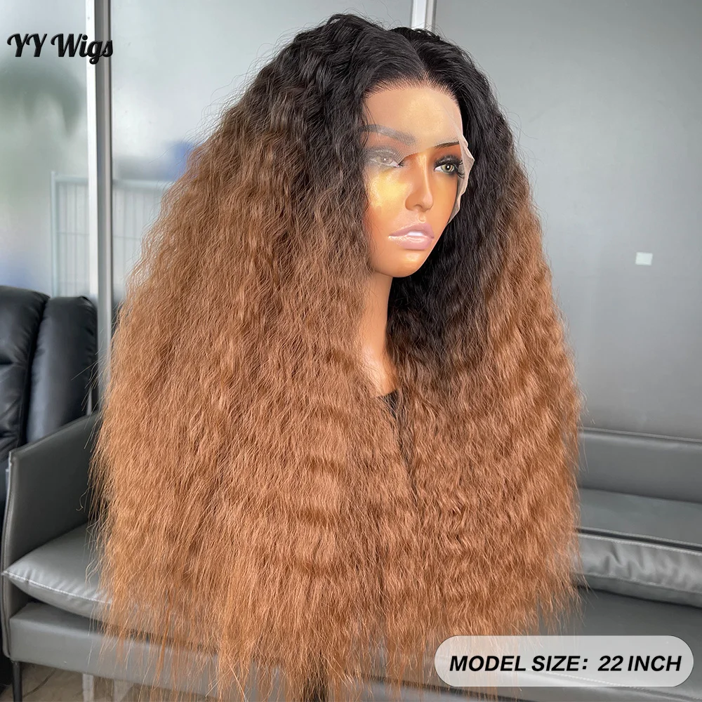 Yaki Synthetic Ombre Brown Wig Amazon.com : Ombre Lace Front Wig Human Hair Light Yaki  main image 4