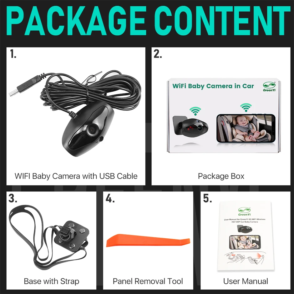 Greenyi Wifi Car Baby Camera Can View Baby In Back Seat Support 5g