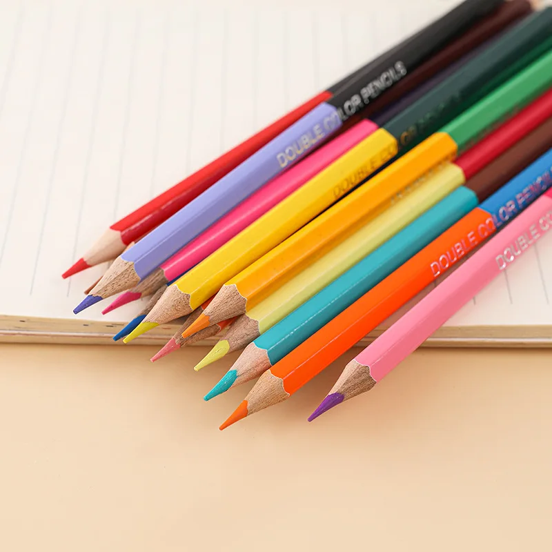 12 doppelseitige Buntstifte, 24 Farben, ungiftig, für Kinder, Kunst, Zeichnen, Schulanfang_voghion.com