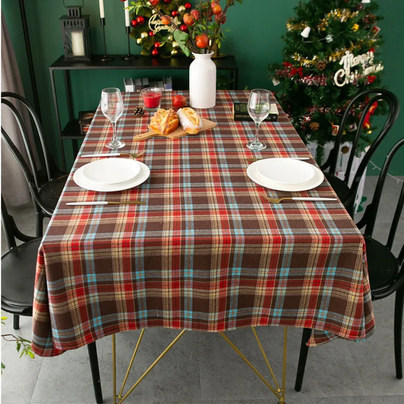 Cotton Linen Plaid Checkered Tablecloths Rectangle Washable Gingham Table Cloth Picnic Table Cover Christmas Tablecloth