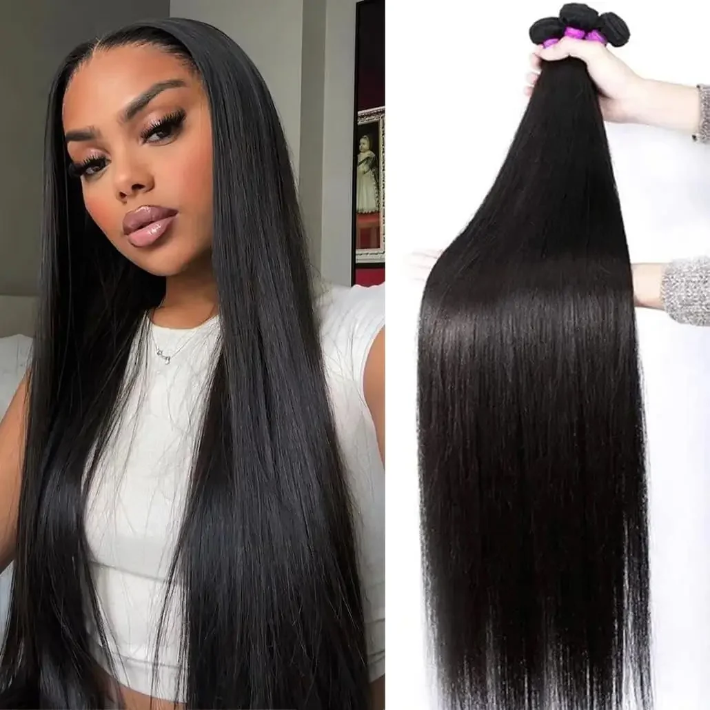 Brazilian Hair Weave Bundles Straight Human Hair Extension Natural Black Remy Hair Bundles 8-30 In_voghion.com